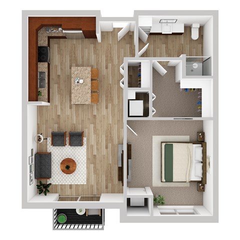 Floor plan for 1 bed, 1 bath, 805 sqft